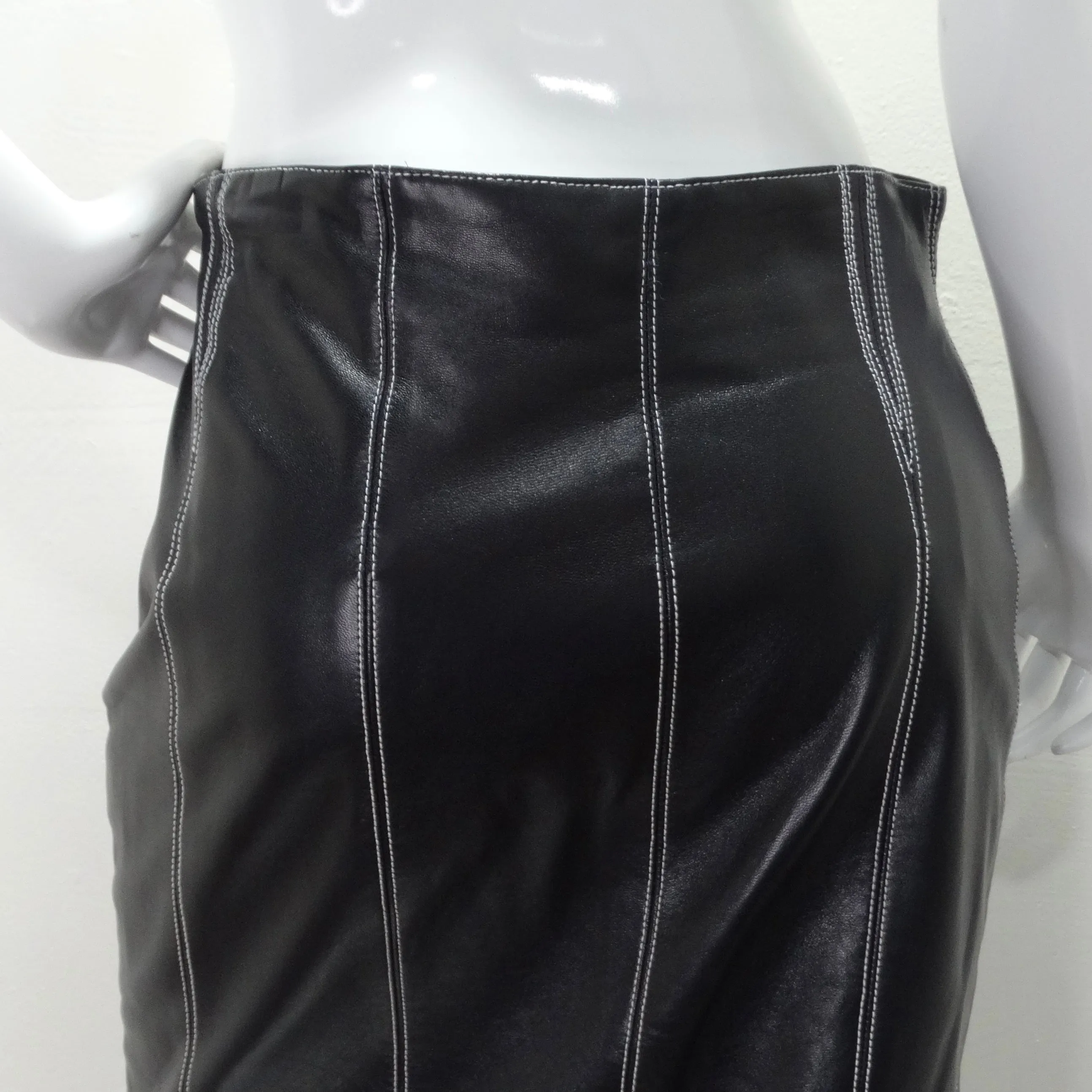 1990s Escada Black Leather Pencil Skirt