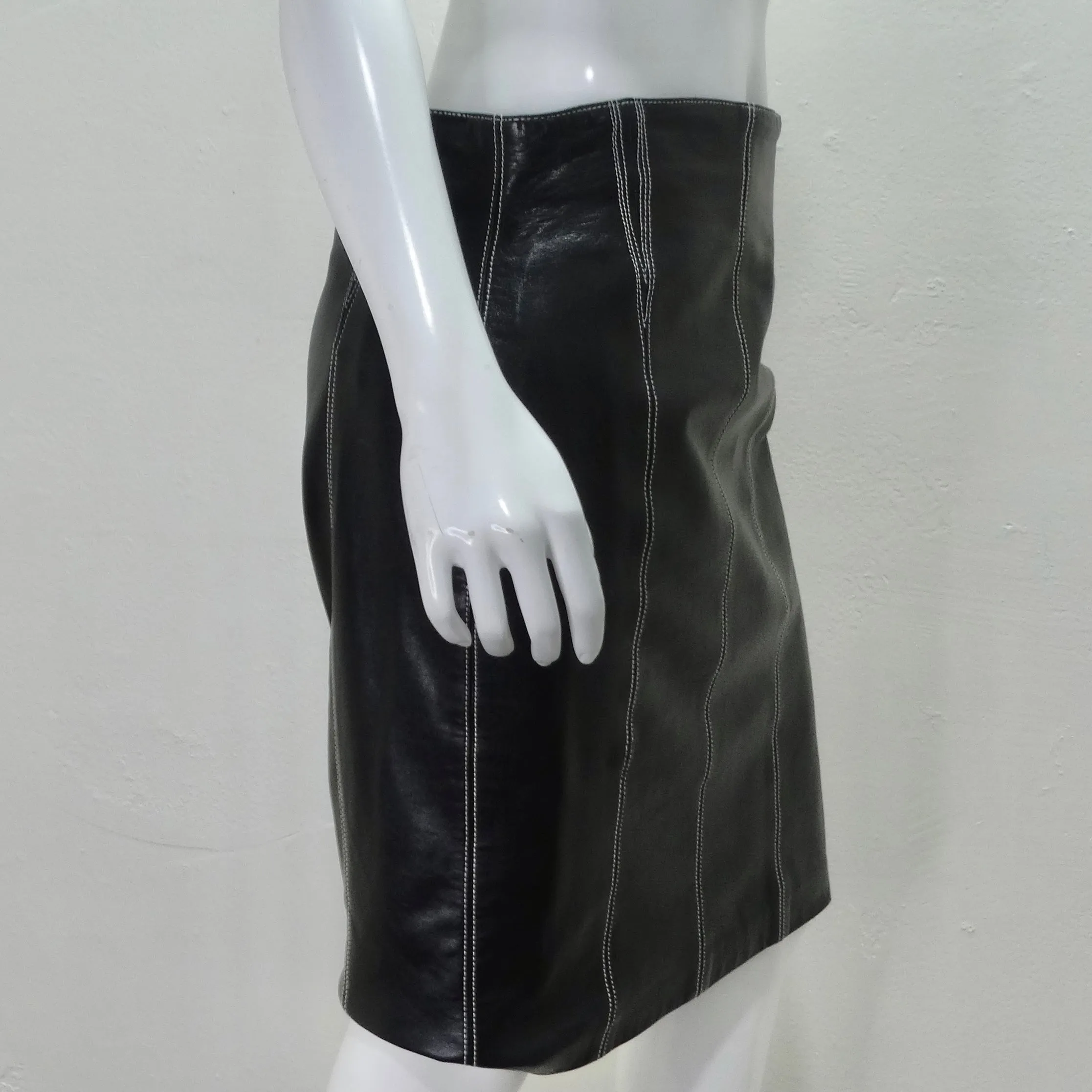 1990s Escada Black Leather Pencil Skirt