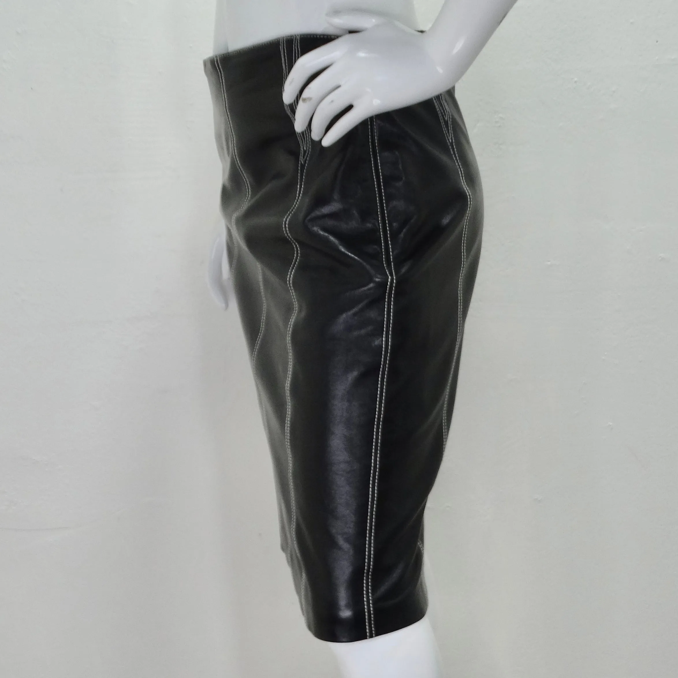 1990s Escada Black Leather Pencil Skirt