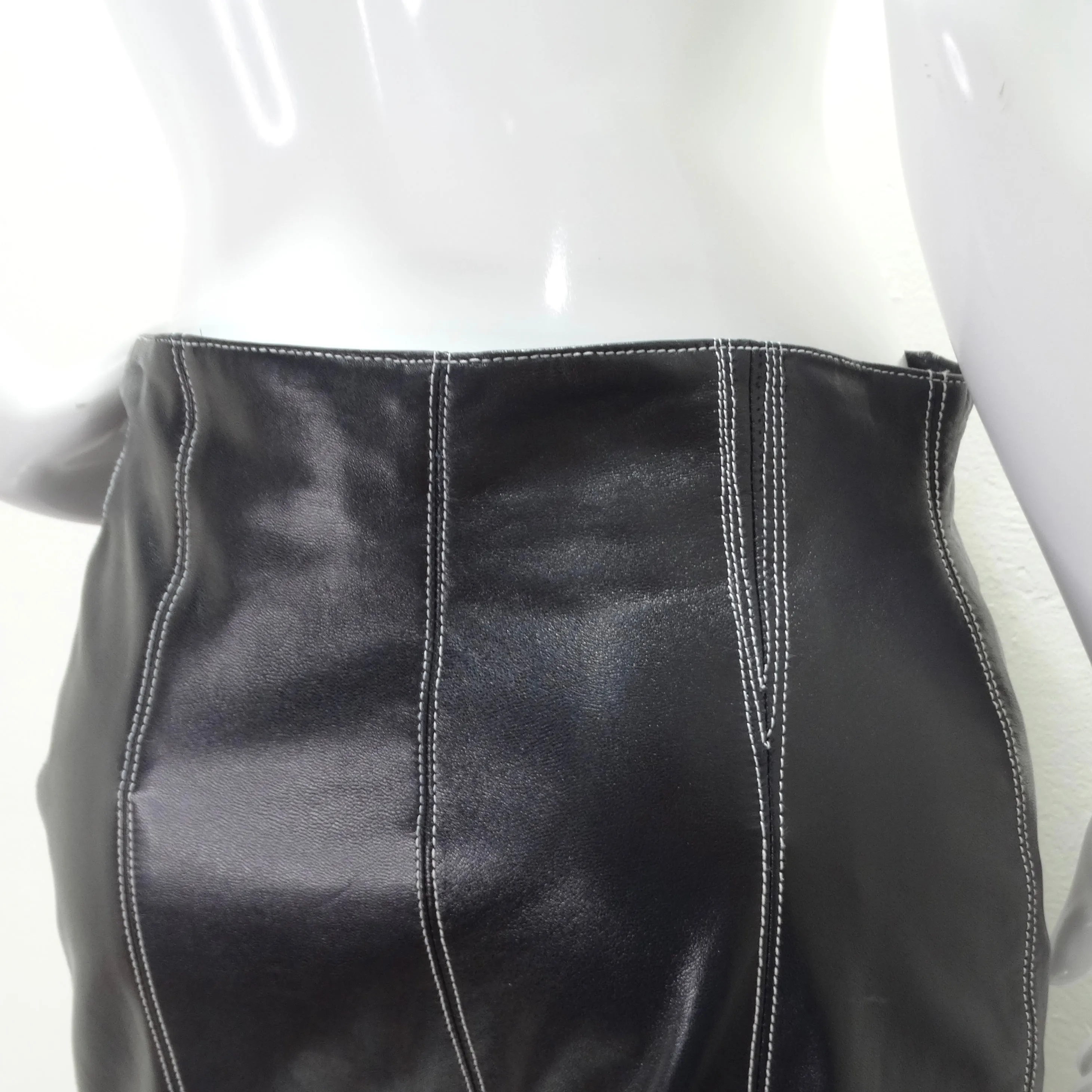 1990s Escada Black Leather Pencil Skirt