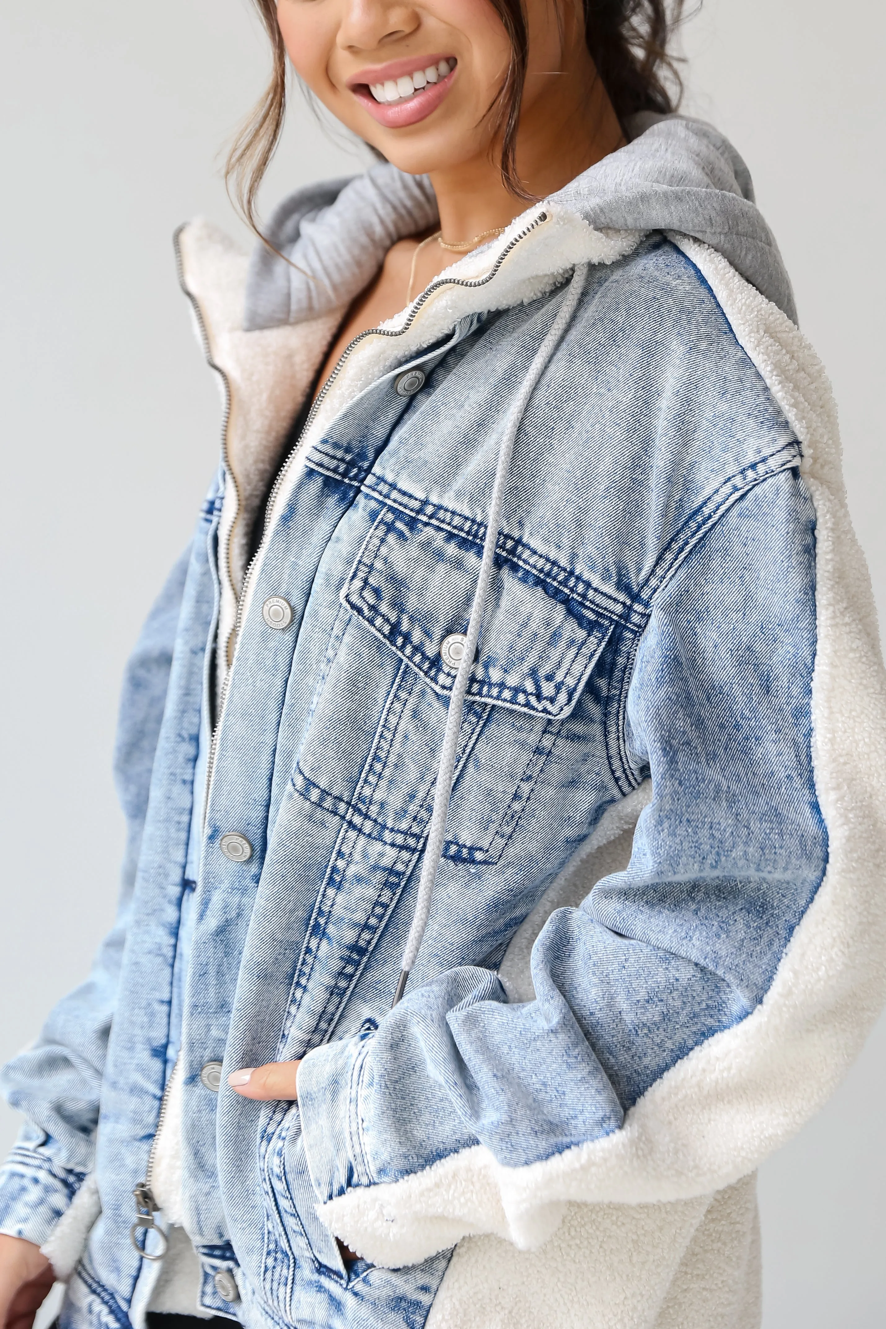 Back In Town Hooded Denim Teddy Jacket