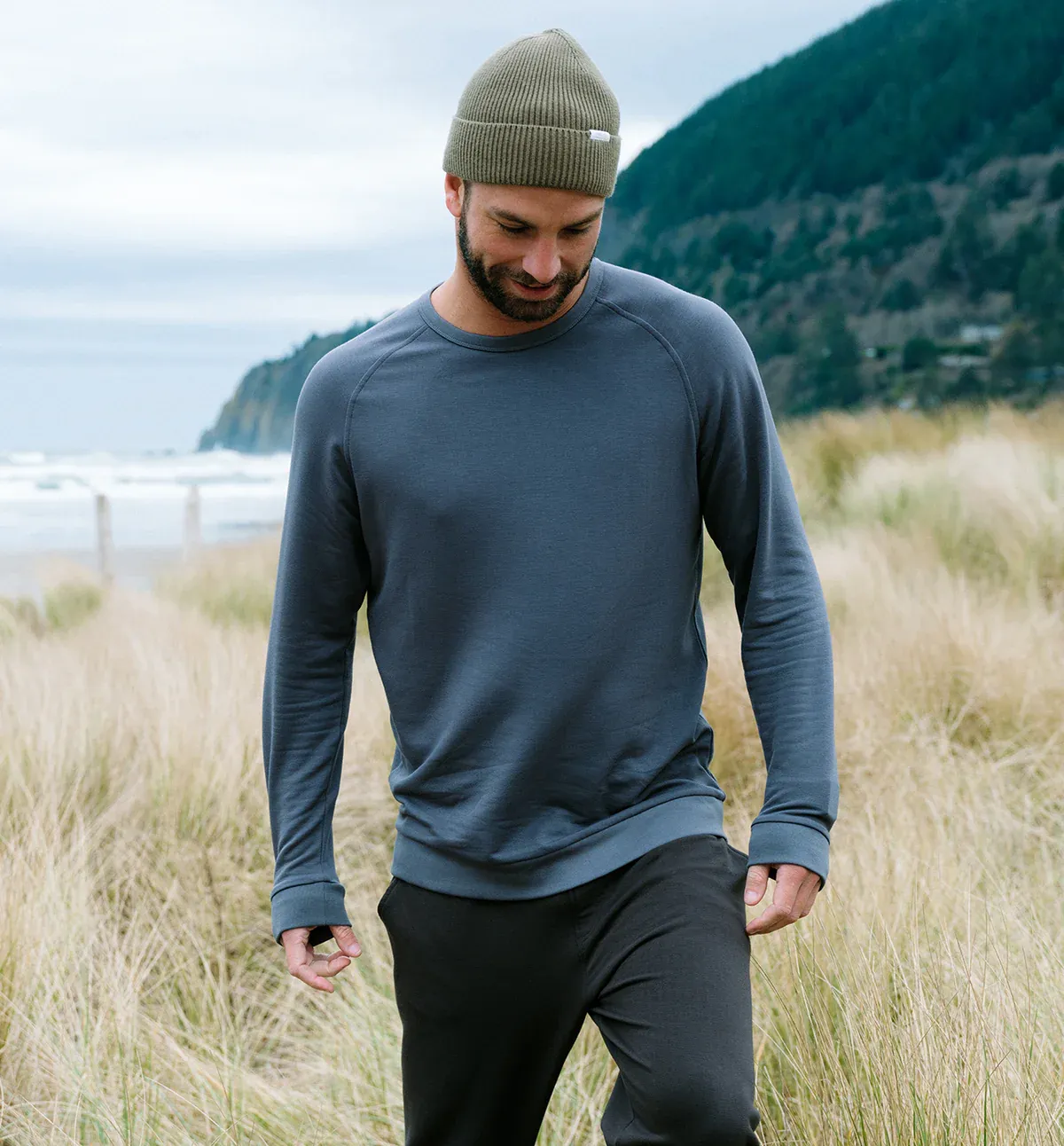 Bamboo Fleece Crewneck in Black Sand