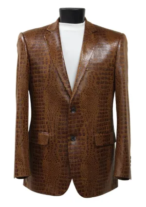 Bassiri Single Breasted Cognac Men's Blazer - Crocodile Pattern Regular-Fit