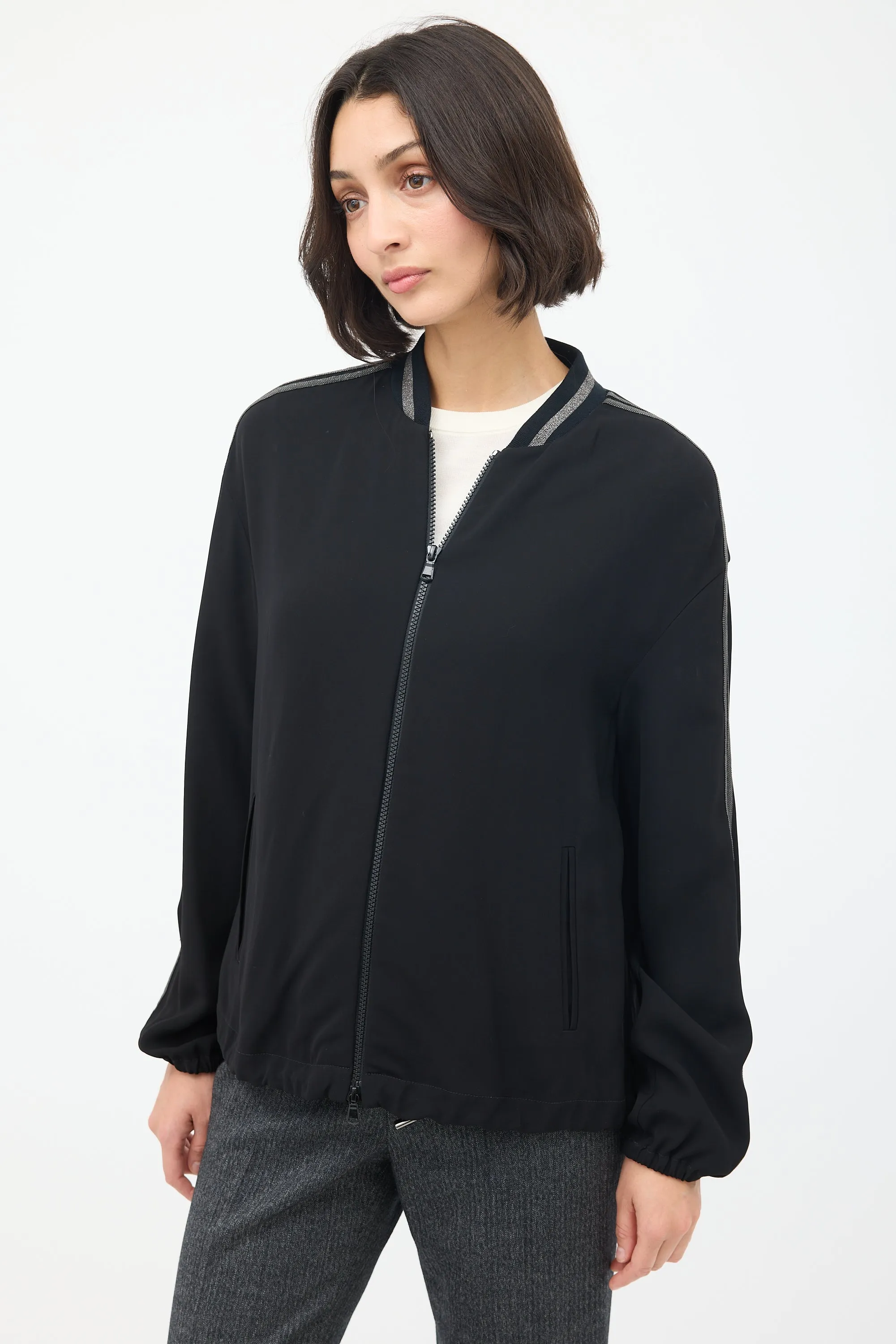 Black Monili Striped Bomber Jacket