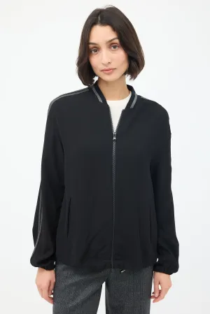 Black Monili Striped Bomber Jacket