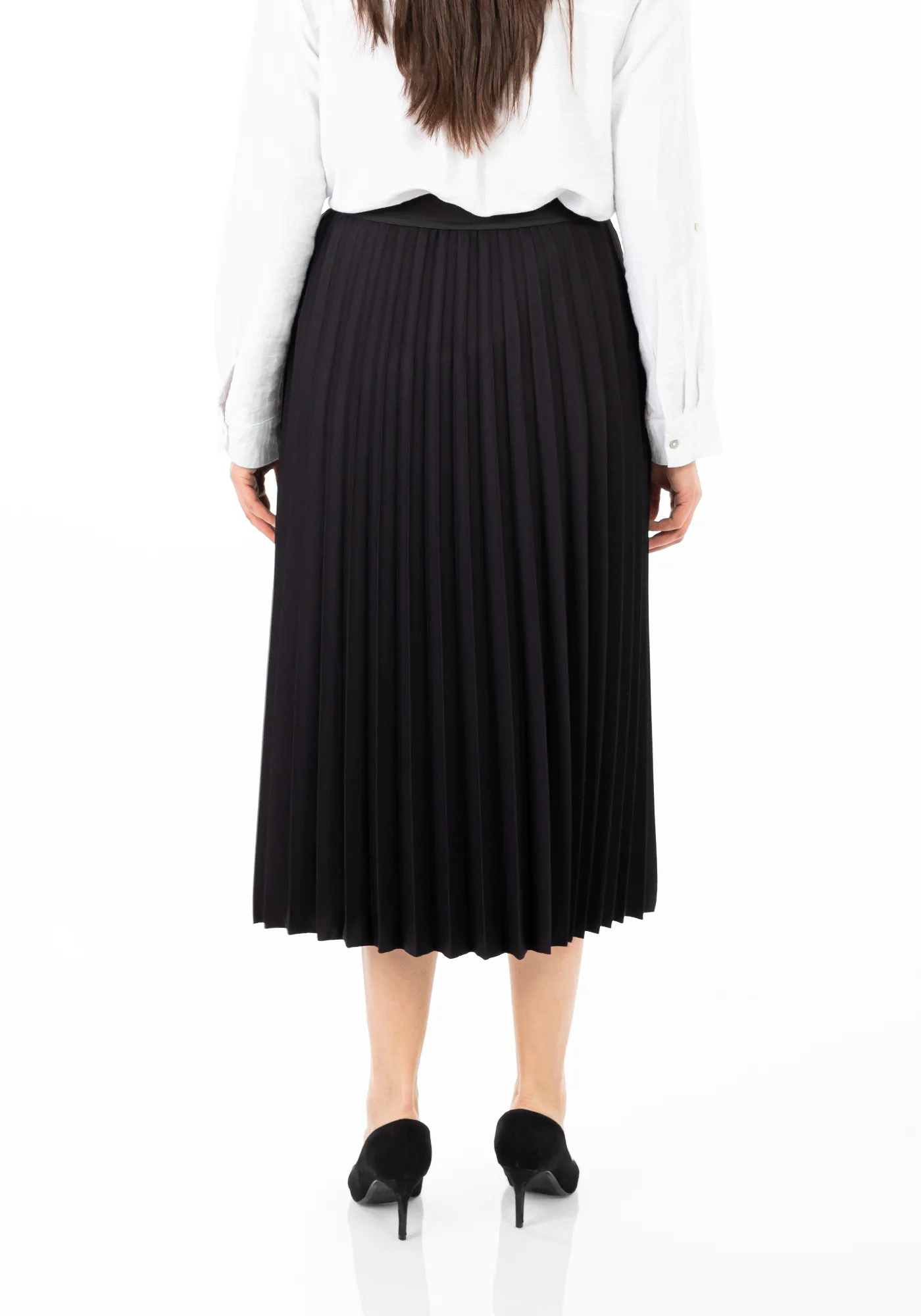 Black Oversized Accordion Plise Midi Pleated Skirt - G-Line