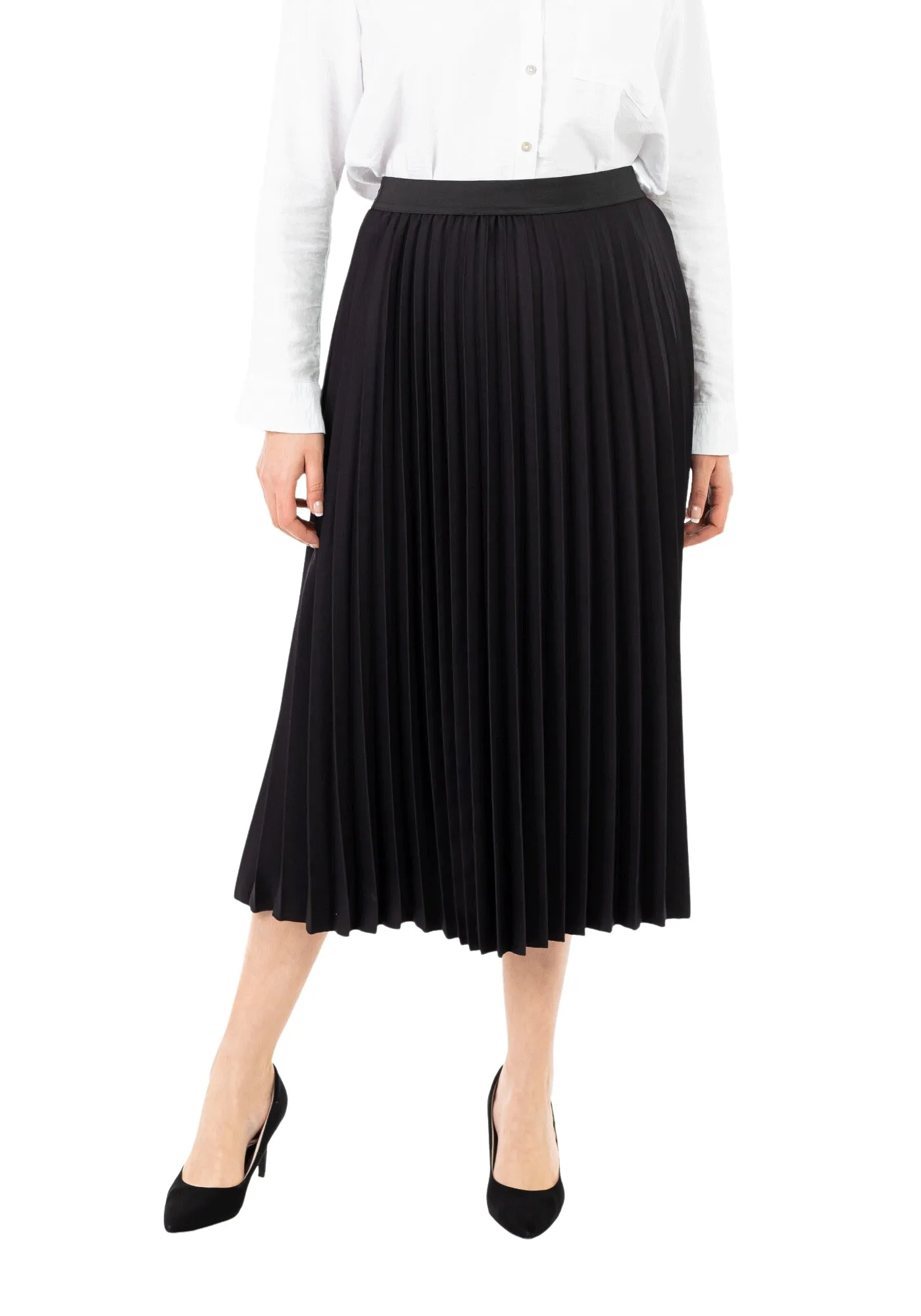 Black Oversized Accordion Plise Midi Pleated Skirt - G-Line