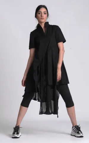 Black Pleated Shirt Dress