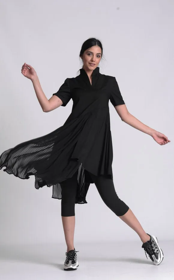 Black Pleated Shirt Dress