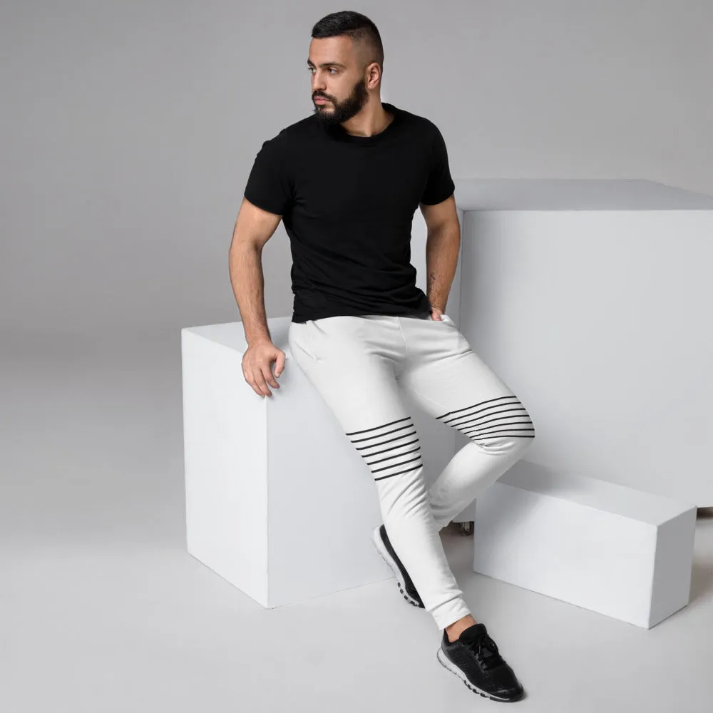 Black White Striped Men's Joggers, Modern Chic Minimalist Sweatpants For Men-Made in EU/MX