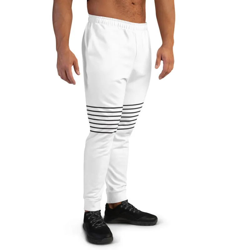 Black White Striped Men's Joggers, Modern Chic Minimalist Sweatpants For Men-Made in EU/MX