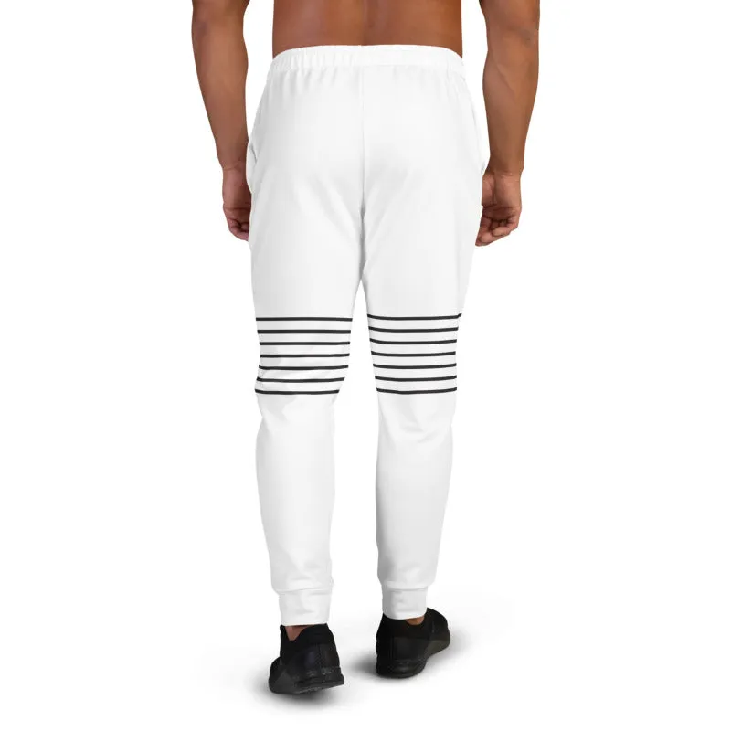 Black White Striped Men's Joggers, Modern Chic Minimalist Sweatpants For Men-Made in EU/MX