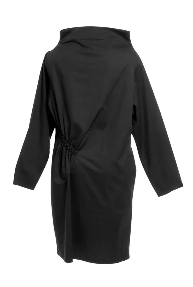 Black Wool diagonal gathering dress  