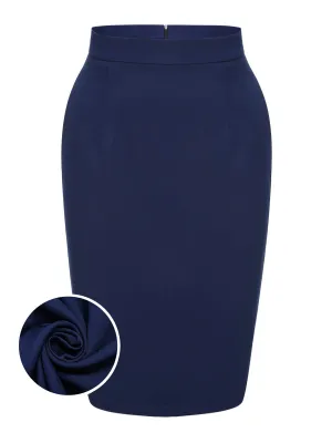 Blue 1960s Solid Back Split Pencil Skirt