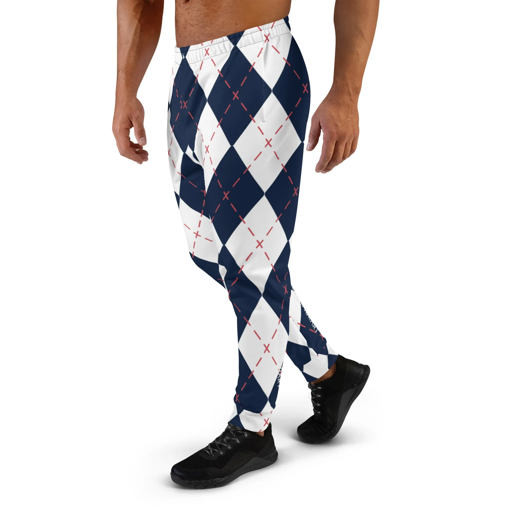 Blue Red Plaid Men's Joggers, Tartan Plaid Mens Plaid Joggers, Blue Plaid Sweatpants - Made in USA/EU/MX