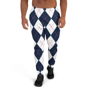 Blue Red Plaid Men's Joggers, Tartan Plaid Mens Plaid Joggers, Blue Plaid Sweatpants - Made in USA/EU/MX