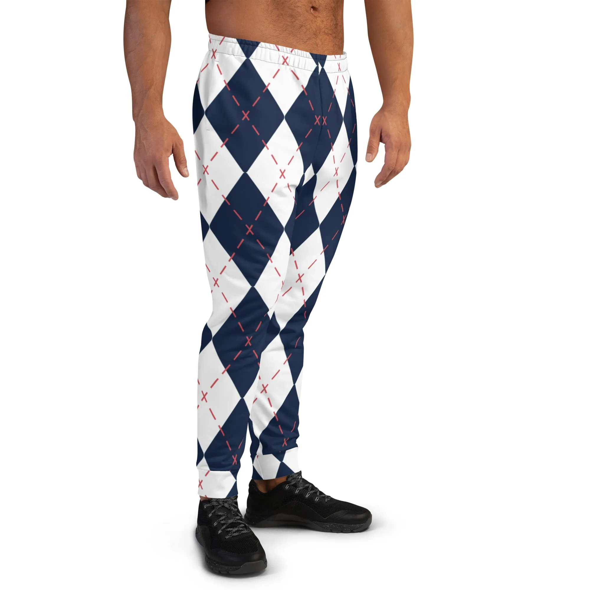 Blue Red Plaid Men's Joggers, Tartan Plaid Mens Plaid Joggers, Blue Plaid Sweatpants - Made in USA/EU/MX