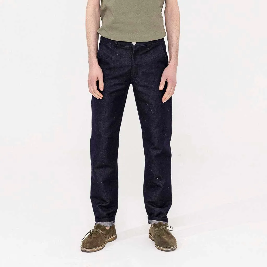 Chino Jeannot Denim Lin bleu brut coupe demi-slim