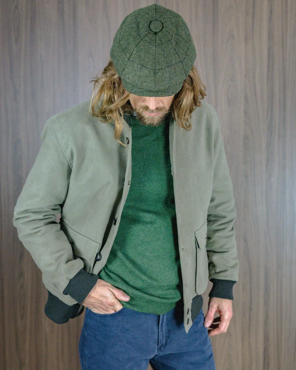 Dark Lovat Moleskin Bomber Jacket