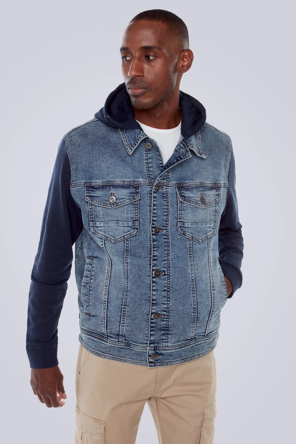 Denim Hybrid Hoodie Jacket - Light Blue Wash