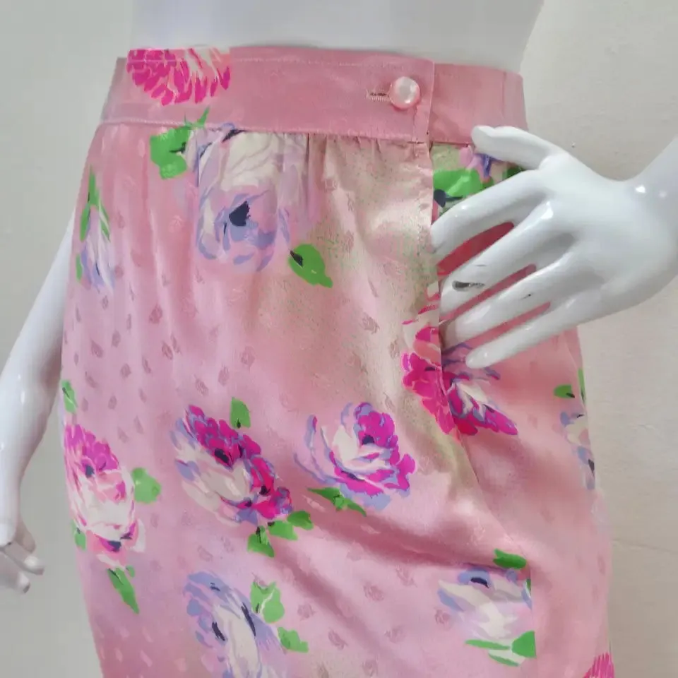 Emanuel Ungaro 1980s Pink Floral Pencil Skirt