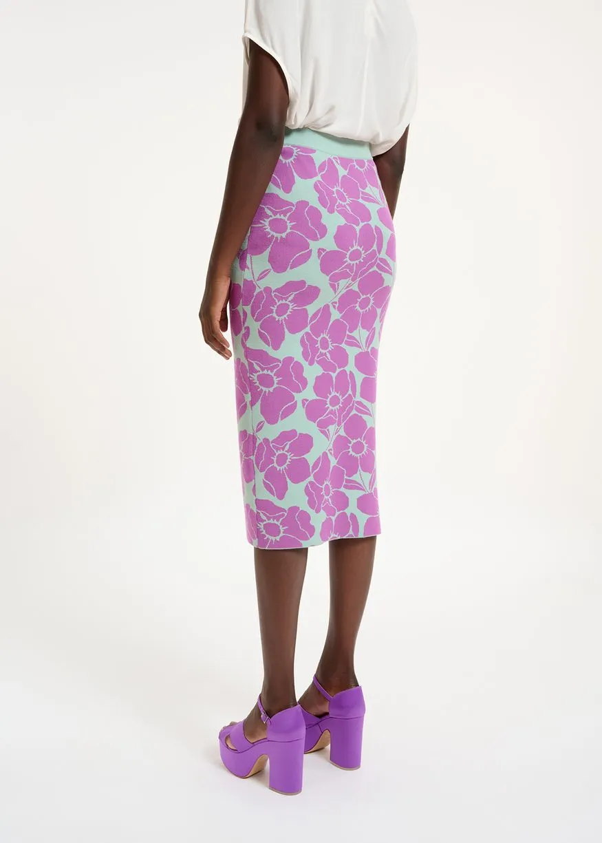 Essentiel Antwerp Diploma light blue and purple floral jacquard-knit midi Skirt