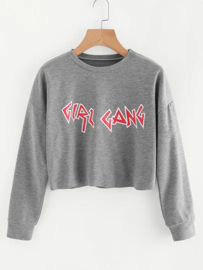 Girl Gang printed pullover crop sweatshirt