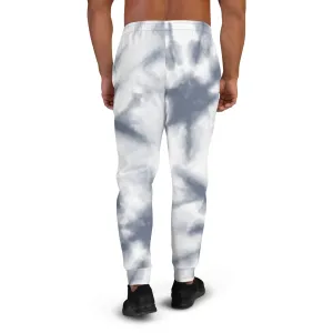 Grey White Abstract Men's Joggers, Tie Dye Designer Premium Sweatpants For Men - Made in USA/EU/MX