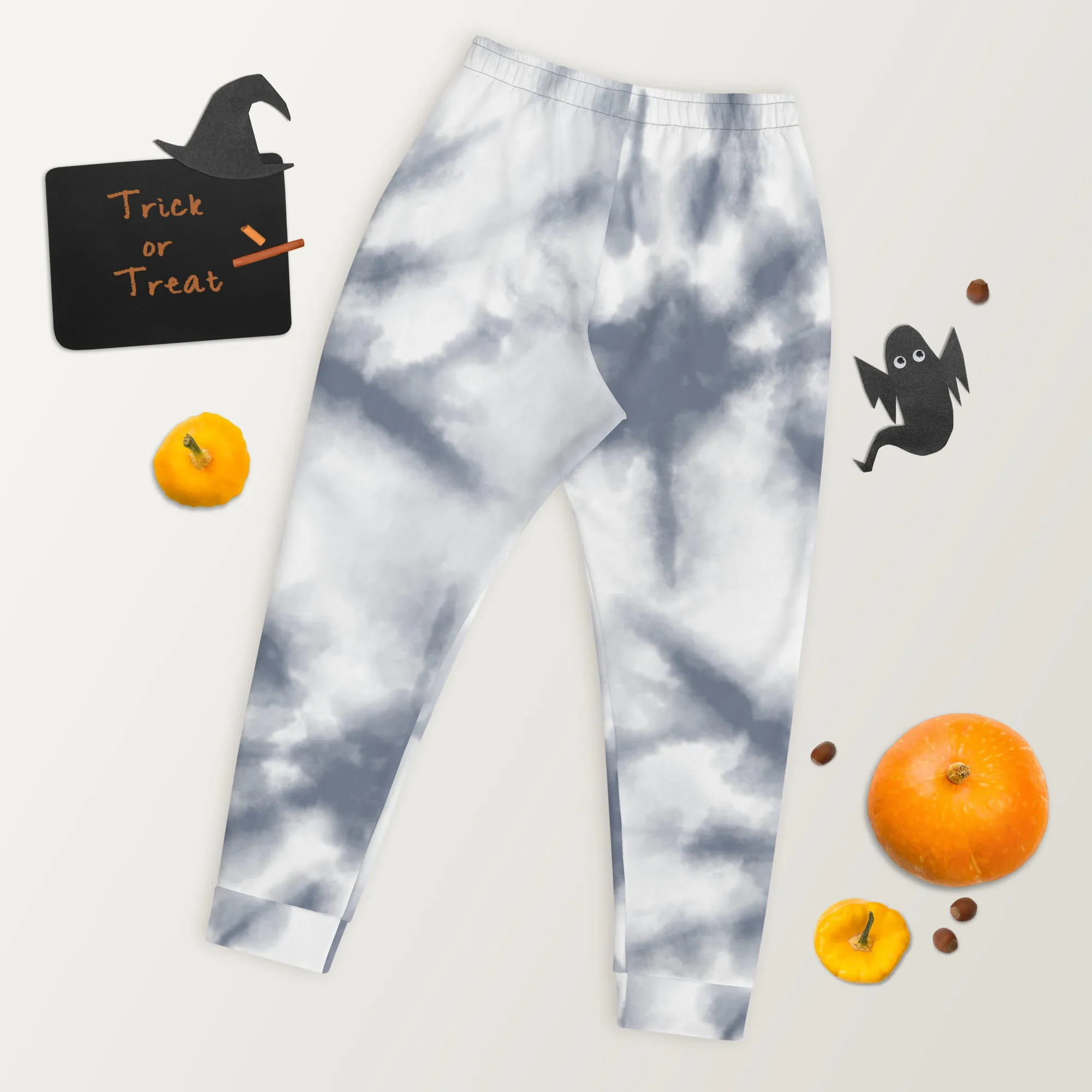 Grey White Abstract Men's Joggers, Tie Dye Designer Premium Sweatpants For Men - Made in USA/EU/MX