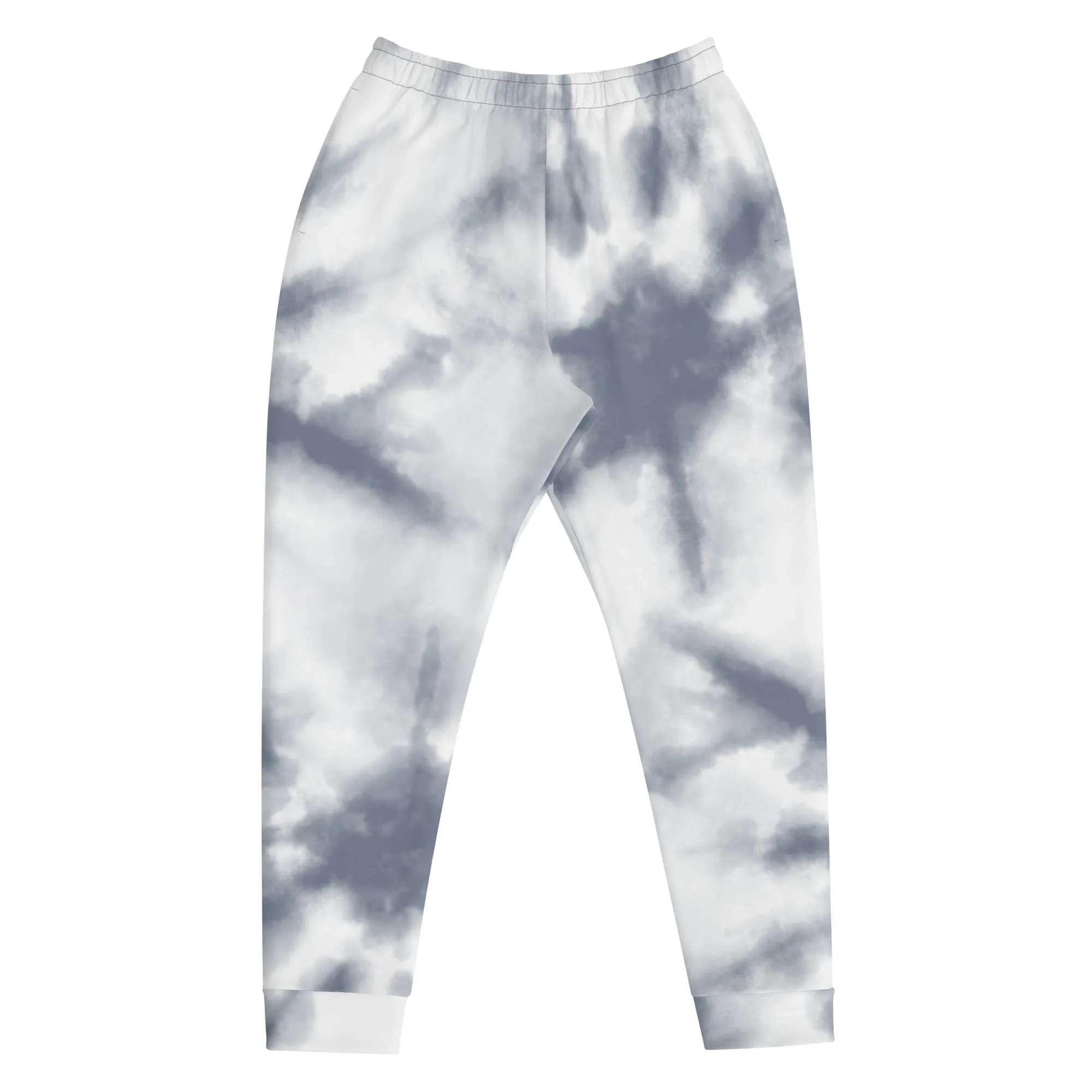 Grey White Abstract Men's Joggers, Tie Dye Designer Premium Sweatpants For Men - Made in USA/EU/MX