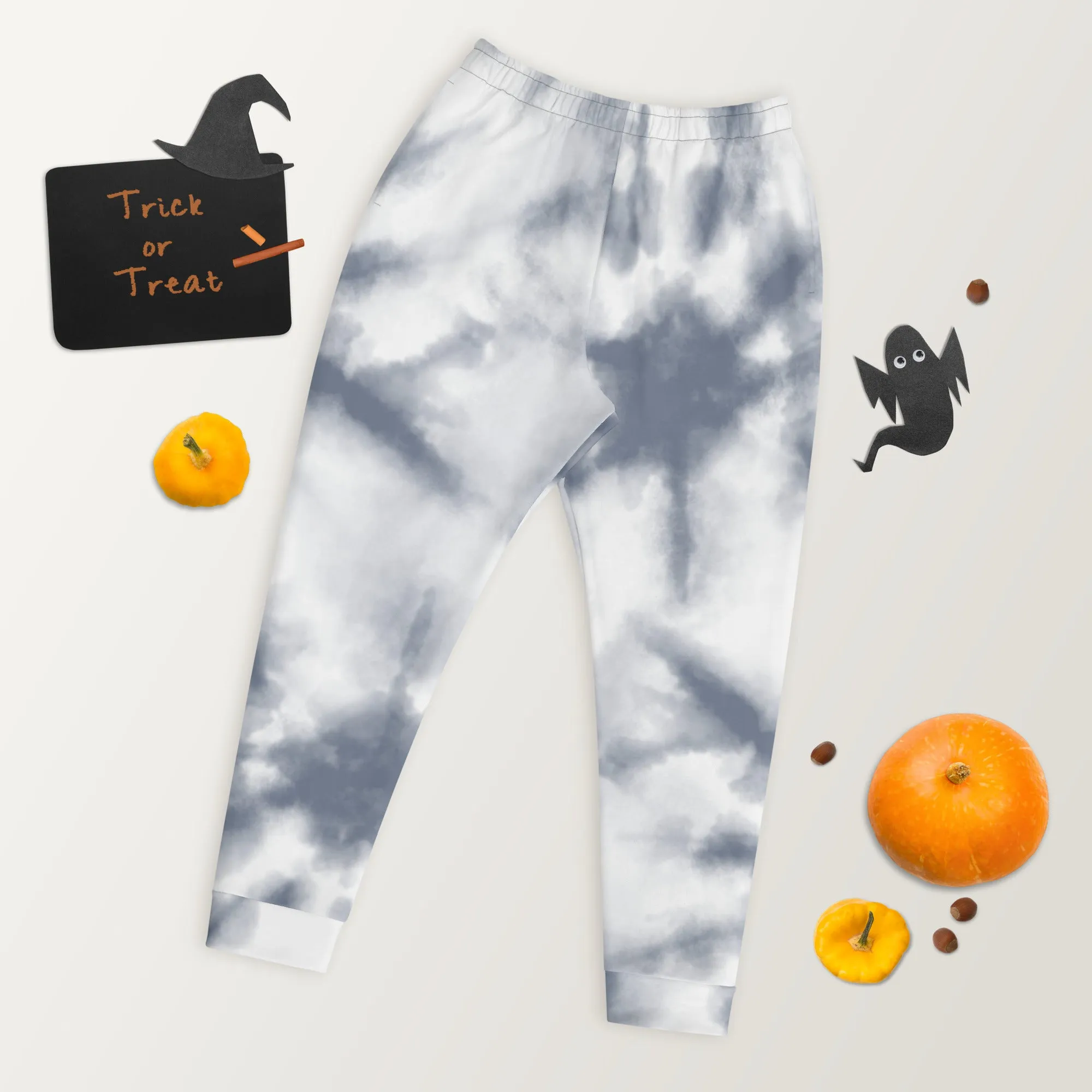 Grey White Abstract Men's Joggers, Tie Dye Designer Premium Sweatpants For Men - Made in USA/EU/MX