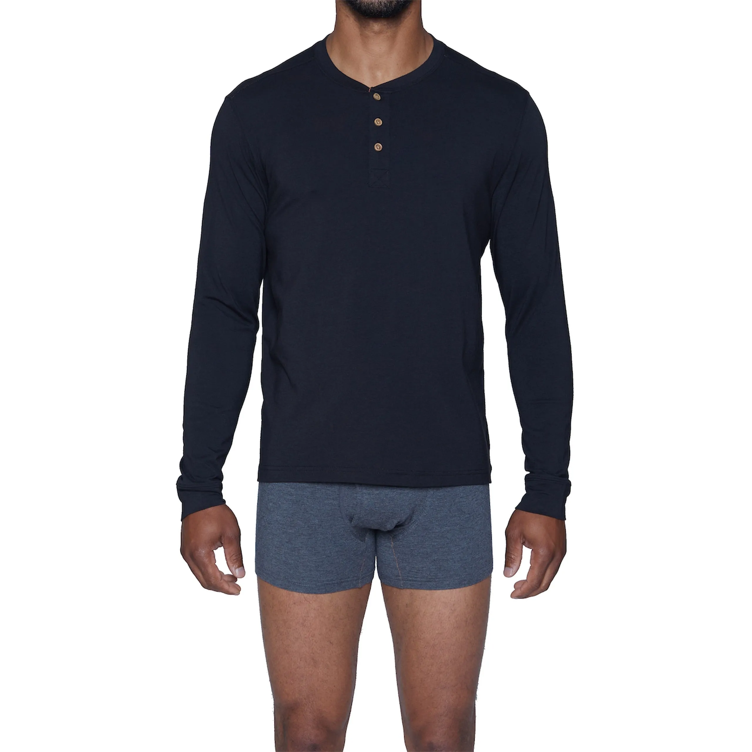 Henley Lounge Shirt in Black (Size Medium) by Wood Underwear