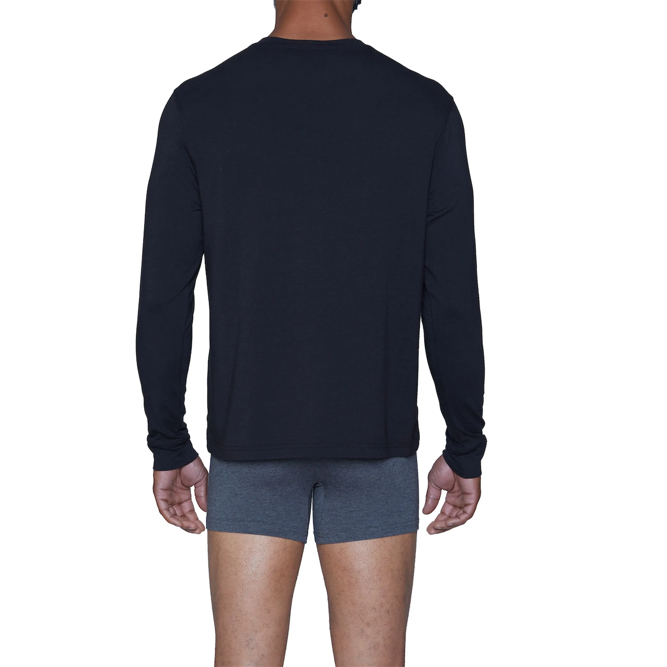 Henley Lounge Shirt in Black (Size Medium) by Wood Underwear