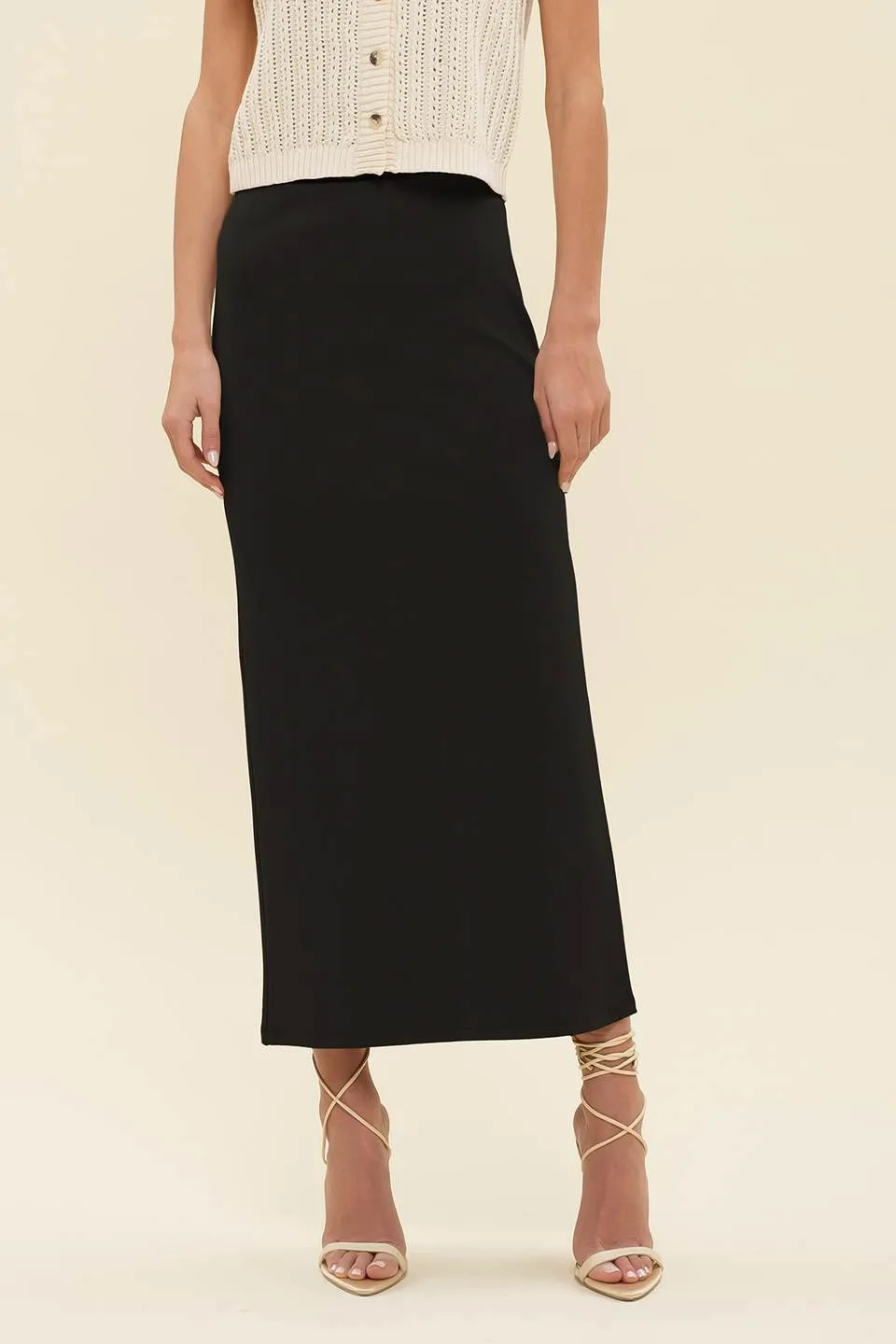 HIGH WAIST SIDE SLIT MIDI PENCIL SKIRT