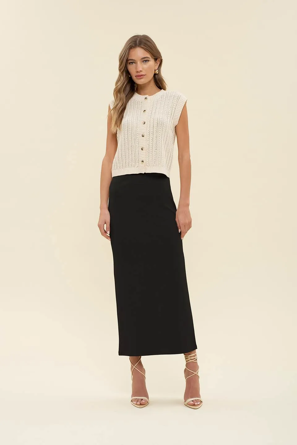 HIGH WAIST SIDE SLIT MIDI PENCIL SKIRT