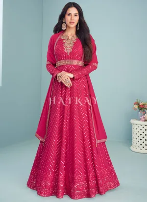 Hot Pink Sequence Embroidered Designer Anarkali Suit