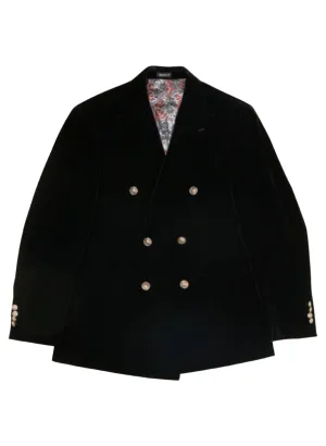 Inserch Black Double Breasted Peak Lapel Velvet Blazer with Gold Buttons