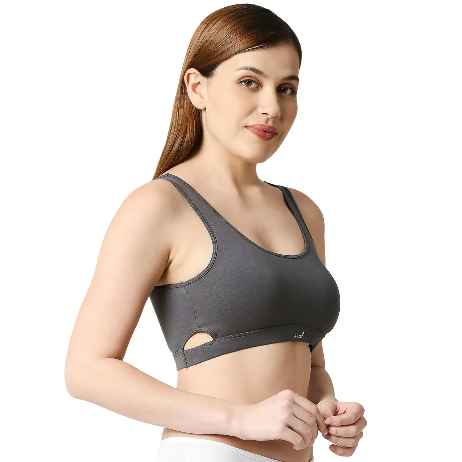 JS 90-4 -Padded Solid Low Impact Sports Bra Dark Grey