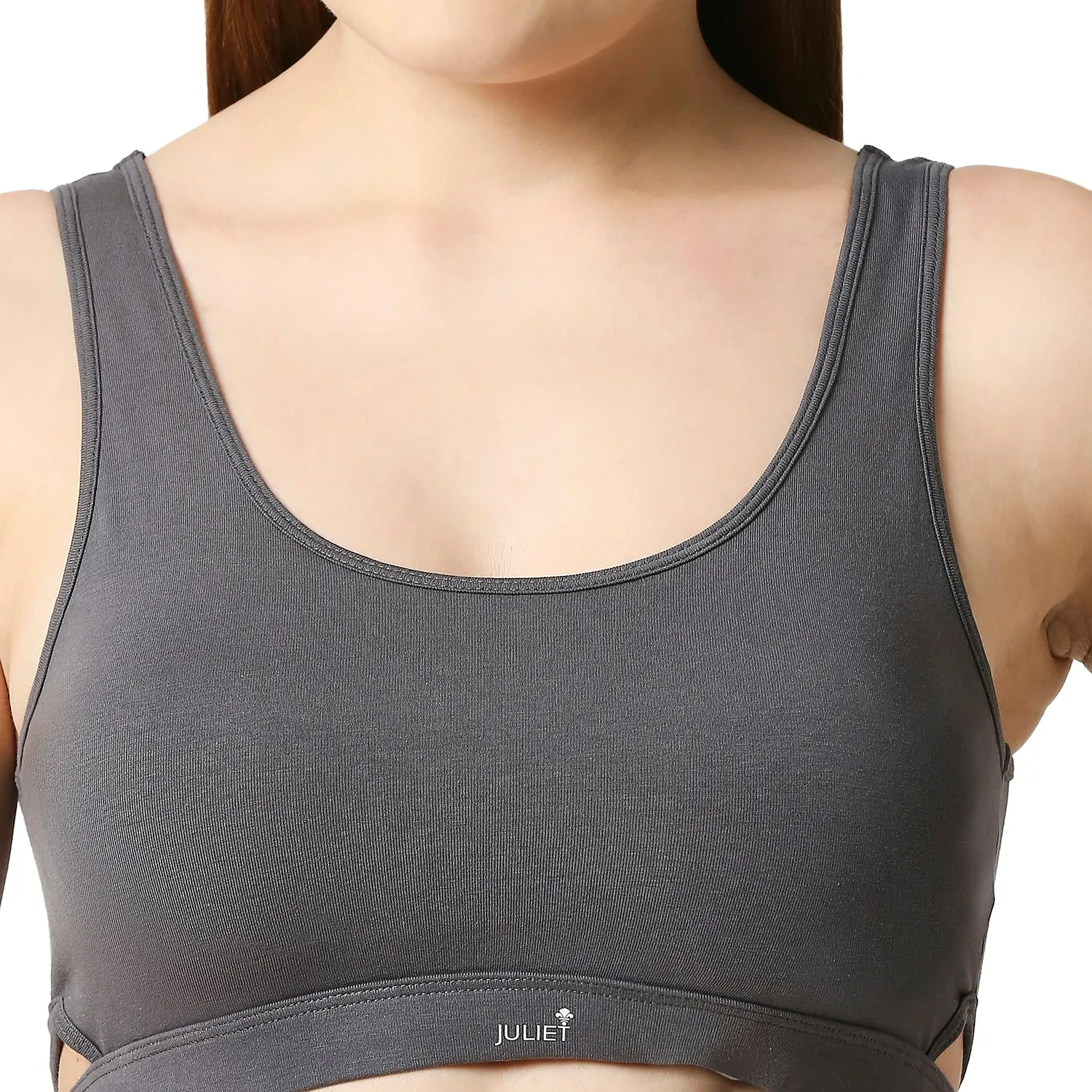 JS 90-4 -Padded Solid Low Impact Sports Bra Dark Grey