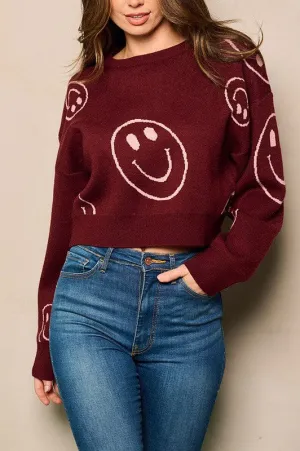 Knit Smiley Face Crop Sweater