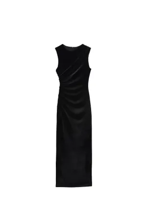 ‘Lucy’  Slim-Fit Minimalist Velvet Pleated Dress