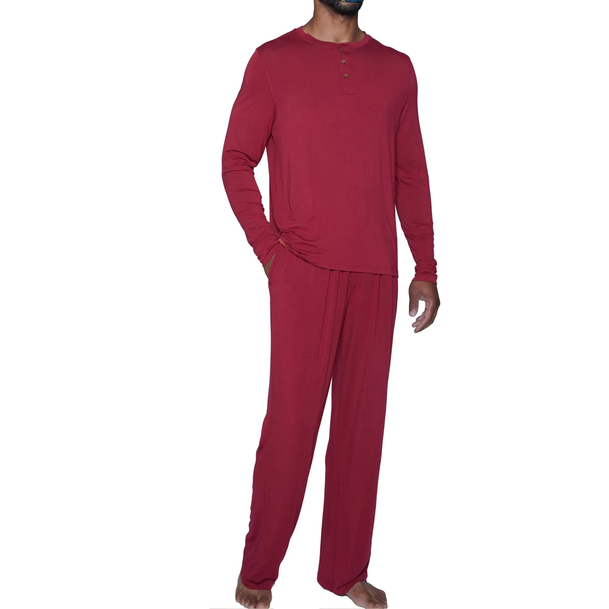 LUXE Cashmere Blend Henley Lounge Shirt in Burgundy by Wood Underwear