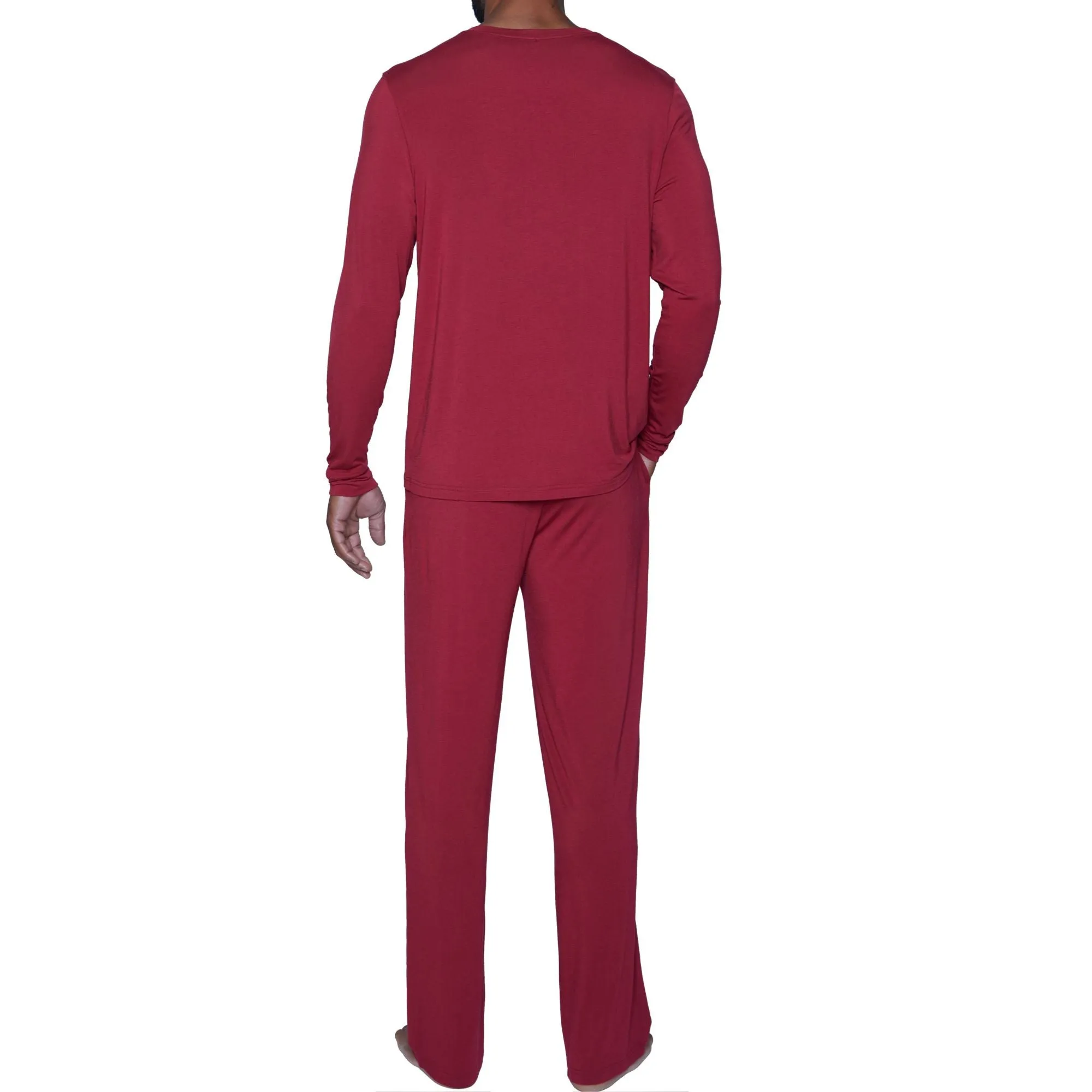 LUXE Cashmere Blend Henley Lounge Shirt in Burgundy by Wood Underwear