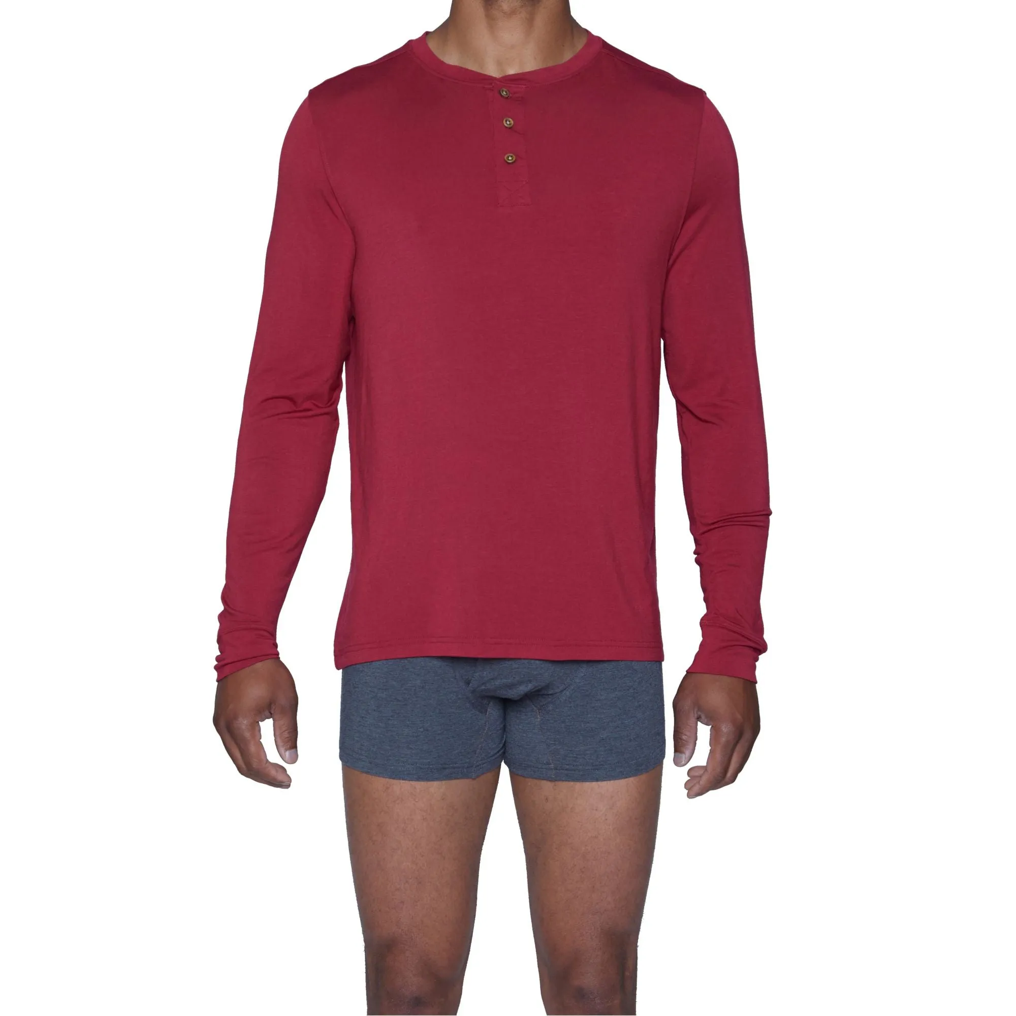 LUXE Cashmere Blend Henley Lounge Shirt in Burgundy by Wood Underwear