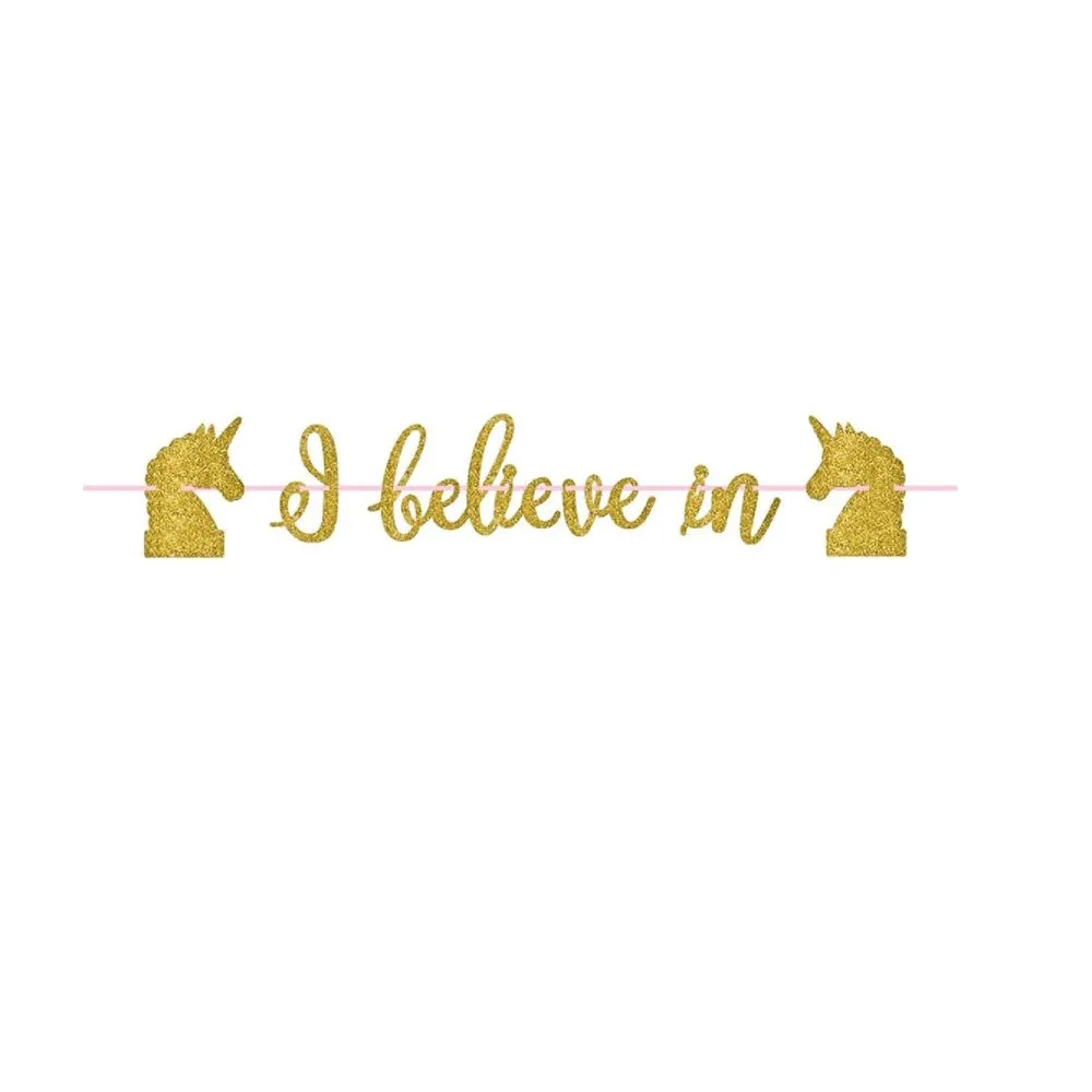 Magical Unicorn Gold Glitter Ribbon Banner