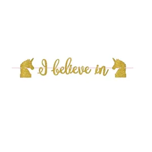 Magical Unicorn Gold Glitter Ribbon Banner