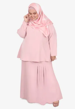 Mahlika Minimalist Pleated Kurung Set - Pink