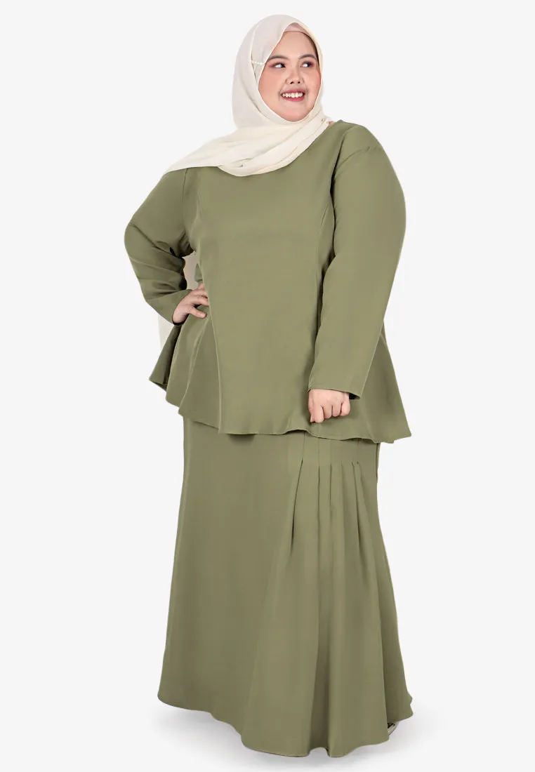 Mahlika Minimalist Pleated Kurung Set - Sage Green