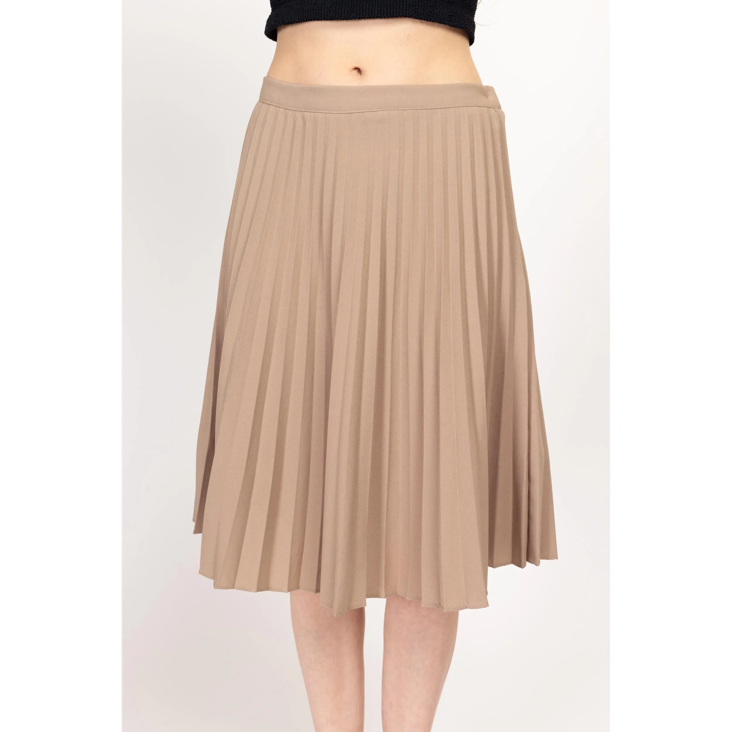 Medium 70s Khaki Accordion Pleat Midi Skirt 29"