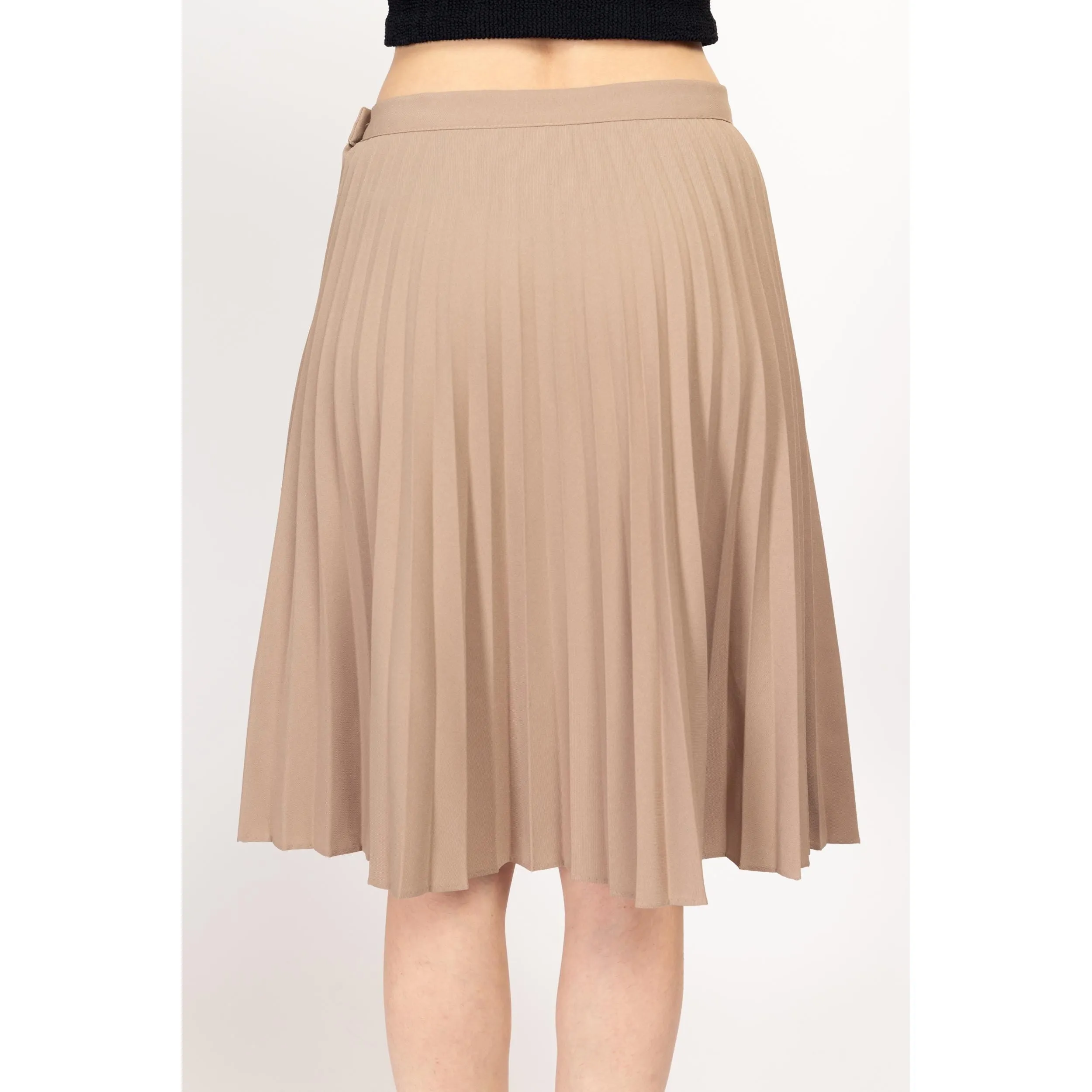 Medium 70s Khaki Accordion Pleat Midi Skirt 29"